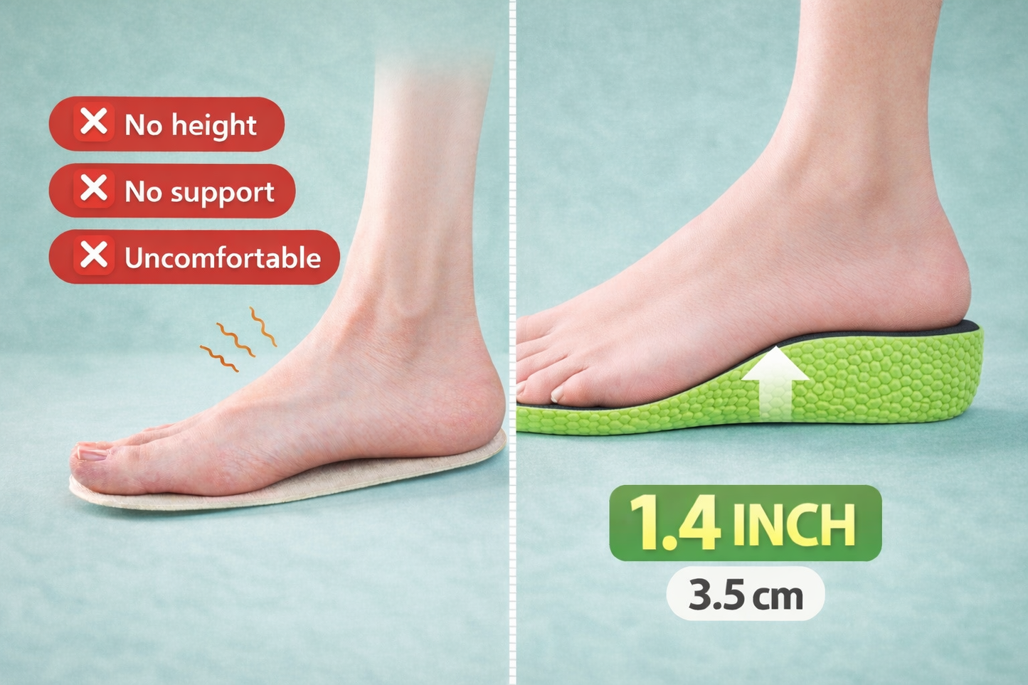 Height Boosting Insoles - instant +0.6 / +1.0 / 1.4 Inch Lift (1.5-3.5cm)